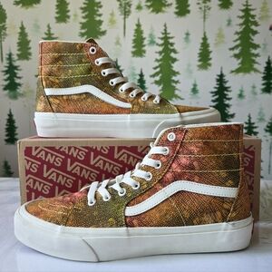Vans Sk8-Hi High-Top Print Snake Sneakers in Green/Orange